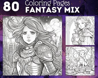 80 Fantasy Mix Coloring Pages | Printable Coloring Book | Coloring Pages for Kids & Adults | Printable Digital Coloring | Digital Download