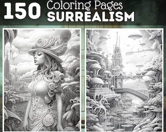 150 Surrealism Coloring Pages | Printable Fantasy Art (Digital Download)