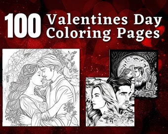 100 Valentines Day Coloring Pages | Printable Coloring Book | Coloring Pages for Adults | Printable Digital Coloring | Fantasy Coloring