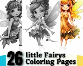 26 Little Fairys Grayscale Coloring Pages | Printable Coloring Book | Coloring Pages for Woman | Digital Coloring | Digital Download
