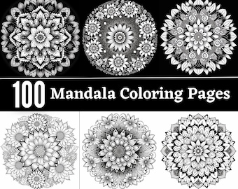 100 Mandala Coloring Pages | Printable Coloring Book | Coloring Pages for Kids & Adults | Printable Digital Coloring | Digital Download