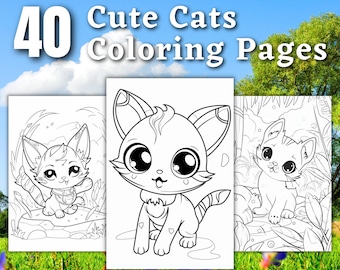 40 Cute Cat Coloring Pages | Printable Coloring Book | Coloring Pages for Kids | Printable Digital Coloring | Digital Download Printable
