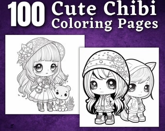 100 páginas para colorear Chibi / Libro para colorear imprimible / Páginas para colorear para niños y adultos / Coloración digital imprimible / Descarga digital