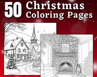 50 Christmas Coloring Pages | Printable Coloring Book | Coloring Pages for Kids and Adults | Printable Digital Coloring | Digital Download