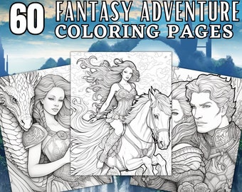 60 Fantasy Adventure Coloring Pages | Printable Coloring Book | Coloring Pages for Adult & Woman | Digital Coloring | Digital Download