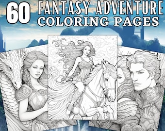 60 pages à colorier d'aventure fantastique | Livre de coloriage imprimable | Coloriages pour adultes et femmes | Coloriage numérique | Téléchargement numérique