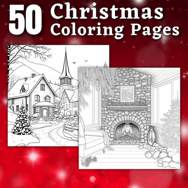 50 Christmas Coloring Pages | Printable Coloring Book | Coloring Pages for Kids and Adults | Printable Digital Coloring | Digital Download