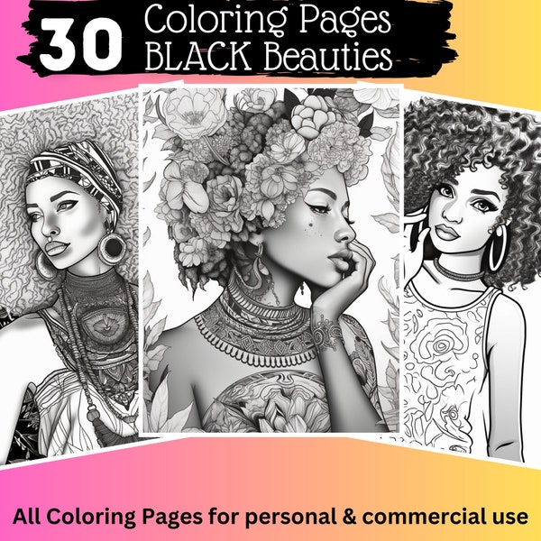 30 Beautiful Black Woman Coloring Pages | Printable Coloring Book POC | Coloring Pages for Adult & Woman | Digital Coloring for females