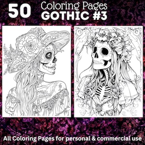 50 Female Gothic Coloring Pages | Printable Grayscale Coloring Book | Coloring Pages for Woman | Digital Coloring Images | Digital Download