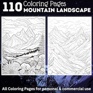 110 Mountain Landscape Coloring Pages | Printable Coloring Book | Coloring Pages for Kids and Adults | Digital Coloring | Digital Download