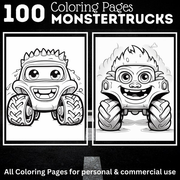 100 Monstertruck Coloring Pages | Printable Coloring Book | Coloring Pages for Boys and Kids | Digital Coloring | Monster Car Trucks