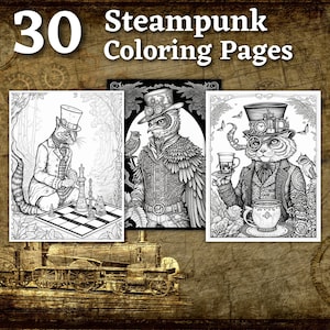 30 Steampunk Coloring Pages | Printable Coloring Book | Coloring Pages for Adults and Kids | Printable Digital Coloring | Digital Download