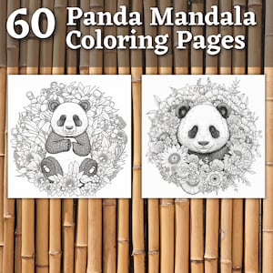 60 páginas para colorear Panda Mandala / Libro para colorear imprimible / Páginas para colorear para niños y adultos / Coloración digital imprimible / Descarga digital