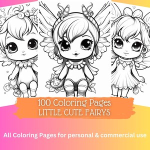 100 Little Fairy Coloring Pages Cute | Printable Coloring Book | Coloring Pages for Kids | Printable Digital Coloring | Digital Download