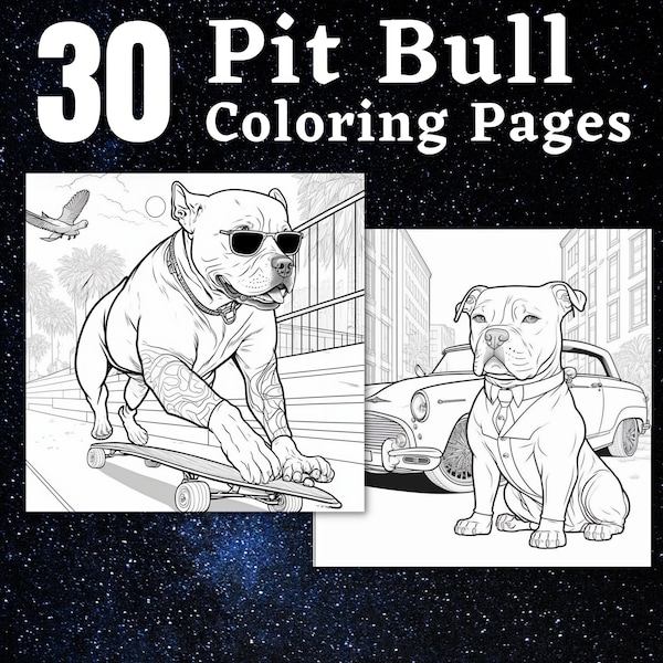 30 Pitbull Dog Coloring Pages | Printable Coloring Book | Coloring Pages for Adults | Printable Digital Coloring | Digital Download