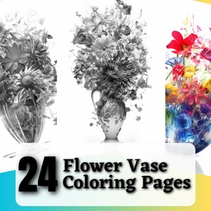 24 Flower Vase Grayscale Coloring Pages | Printable Coloring Book | Coloring Page for Woman | Digital Coloring Grayscales | Digital Download