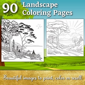90 Landscape Coloring Pages | Printable Coloring Book | Coloring Pages for Kids and Adults | Digital Coloring | Digital Download