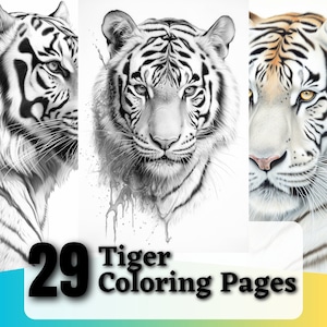 29 Tiger Grayscale Coloring Pages | Printable Coloring Book | Coloring Pages for Woman | Digital Coloring Grayscales | Digital Download
