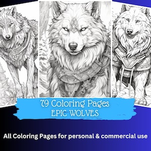 79 Epic Wolves Coloring Pages | Printable Coloring Book | Coloring Pages for Adults | Printable Digital Coloring Grayscale | Downloadable