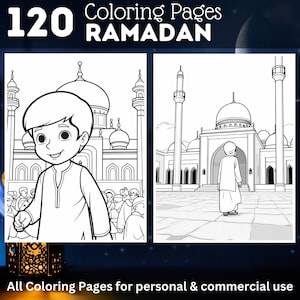 120 Ramadan Coloring Pages | Printable Coloring Book | Coloring Pages for Kids | Digital Coloring Ramadan Theme | Digital Download