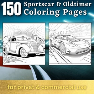 150 Car Coloring Pages | Sport Cars and Oldtimer | Printable Coloring Book | Coloring Pages for Kids & Adults | Printable Digital Coloring