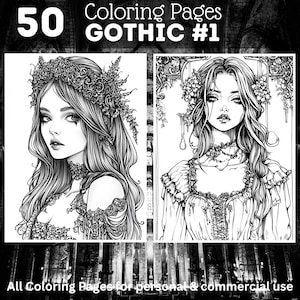 50 Gothic Coloring Pages #1 | Printable Grayscale Coloring Book | Coloring Pages for Woman | Printable Digital Coloring | Digital Download