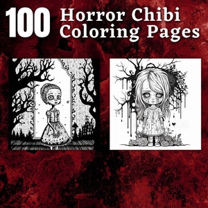 100 Creepy Horror Chibis Coloring Pages | Printable Coloring Book | Coloring Pages Adults | Printable Digital Coloring | Digital Download