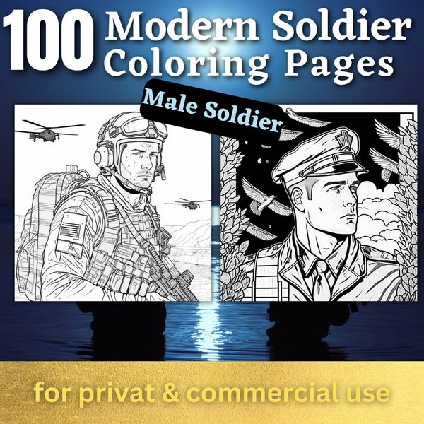 100 Modern Male Soldier Coloring Pages | Printable Coloring Book | Coloring Pages Adults | Printable Digital Coloring | Digital Download