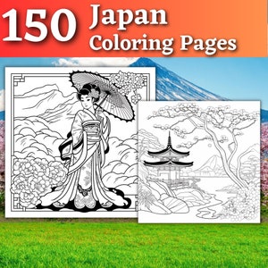 150 kolorowanek z Japonii | Kolorowanka do druku | Kolorowanki dla dzieci i dorosłych | Kolorowanka cyfrowa do druku | Pobieranie cyfrowe