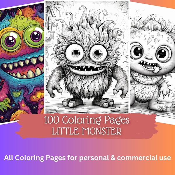 100 Little Monster Coloring Pages | Printable Coloring Book | Coloring Pages for Kids | Printable Digital Coloring | Digital Download