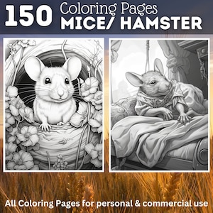 150 Cute Mice Grayscale Coloring Pages | Printable Coloring Book | Coloring Pages for Woman | Digital Coloring Grayscales | Digital Download
