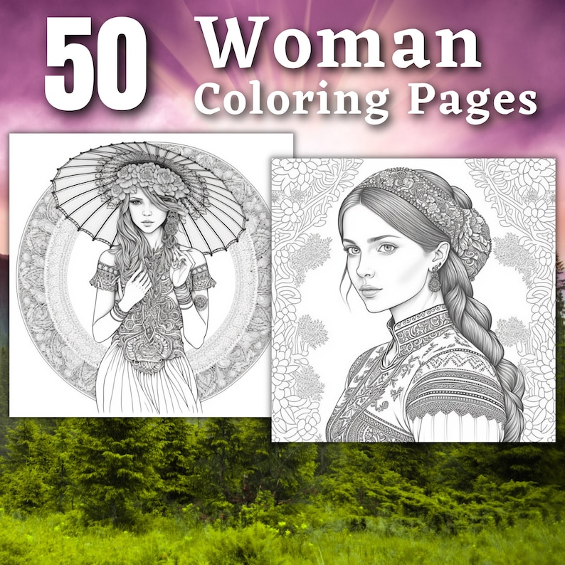 50 Woman Coloring Pages Cute Printable Coloring Book - Etsy