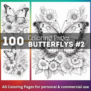 100 Butterflys Coloring Pages #2 | Printable Coloring Book | Coloring Pages for Kids | Printable Digital Coloring | Digital Download