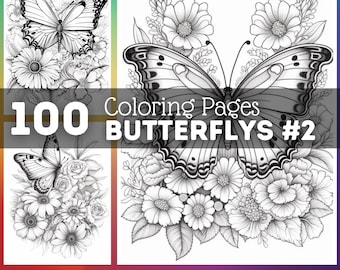 100 Butterflys Coloring Pages #2 | Printable Coloring Book | Coloring Pages for Kids | Printable Digital Coloring | Digital Download