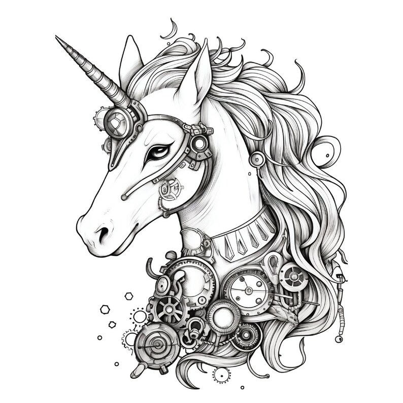 100 Steampunk Unicorn Coloring Pages | Printable Coloring Book ...