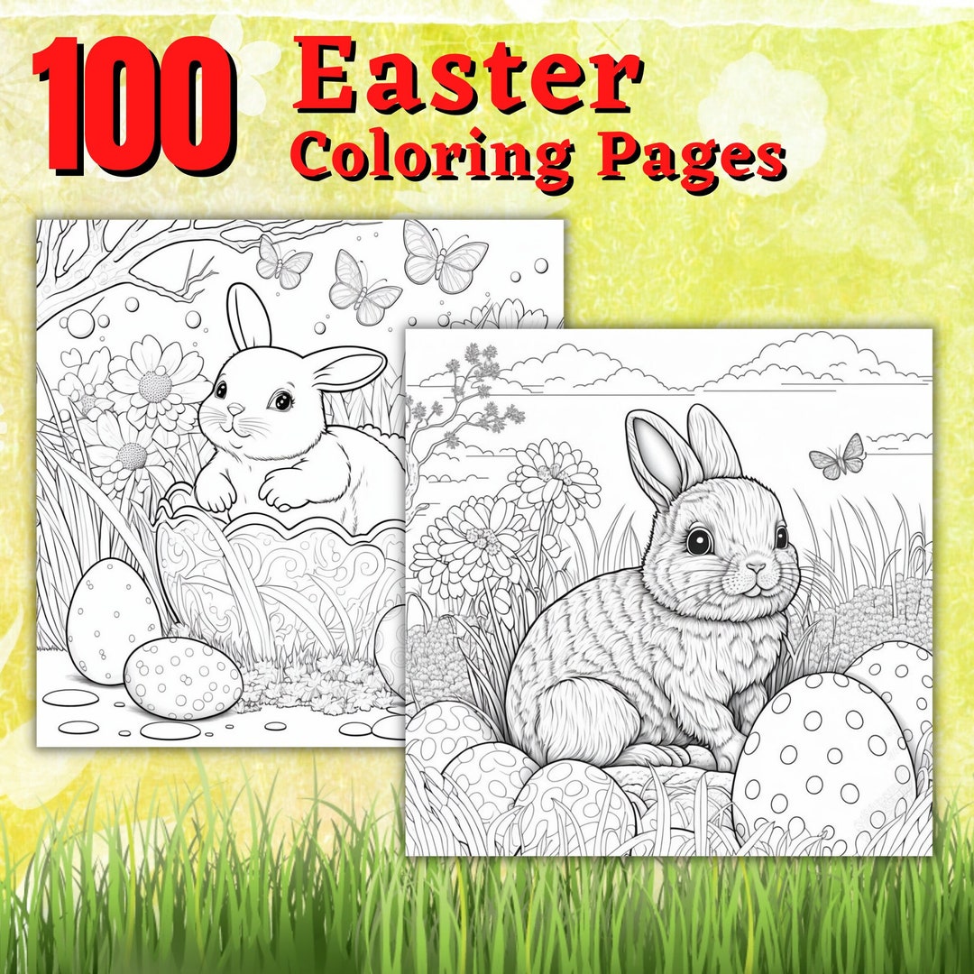 100 Easter Coloring Pages | Kids & Adults Printable Book (digital ...