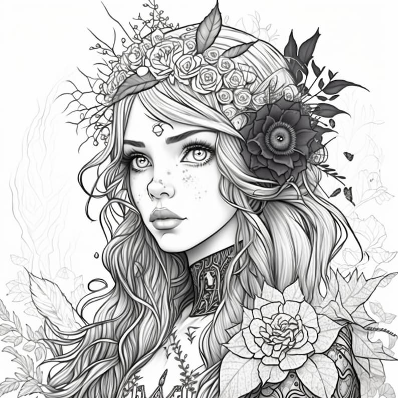 100 Woman Fantasy Coloring Pages | Printable Coloring Book | Coloring ...
