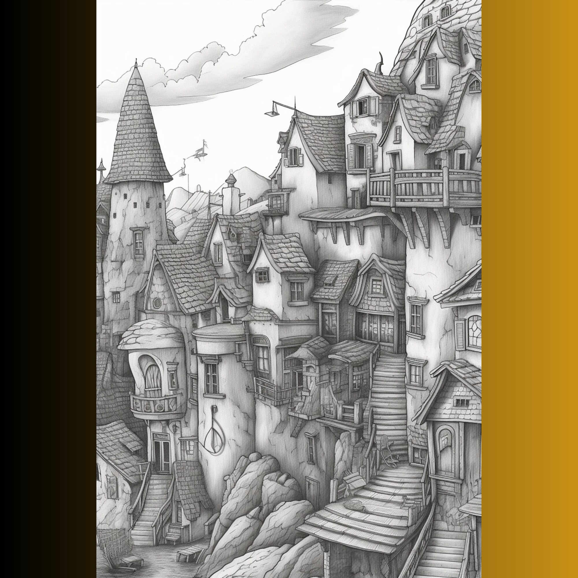 60 Fantasy Village Coloring Pages Printable Coloring Book Coloring ...