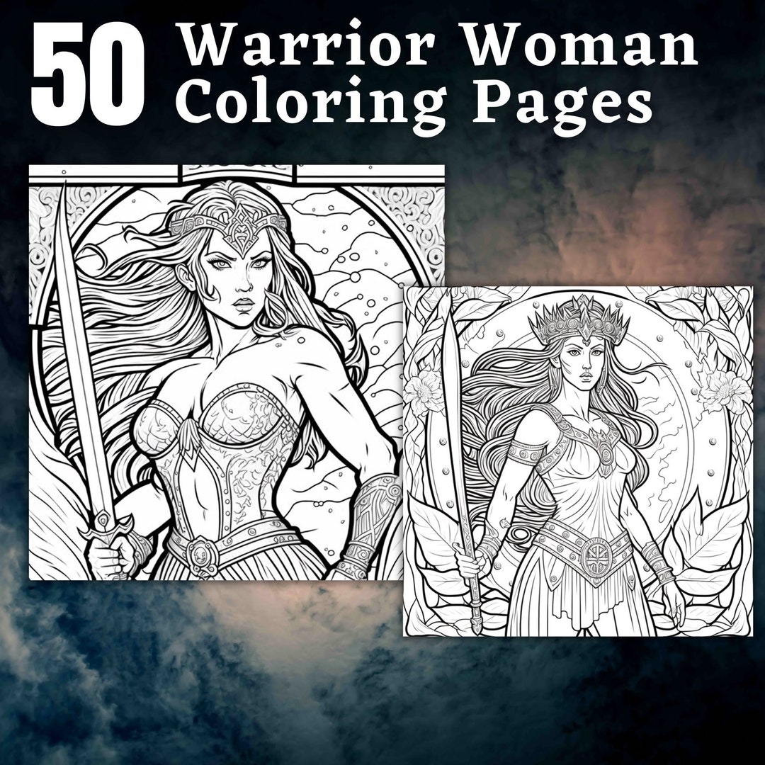 50 Warrior Woman Coloring Pages Printable Coloring Book - Etsy