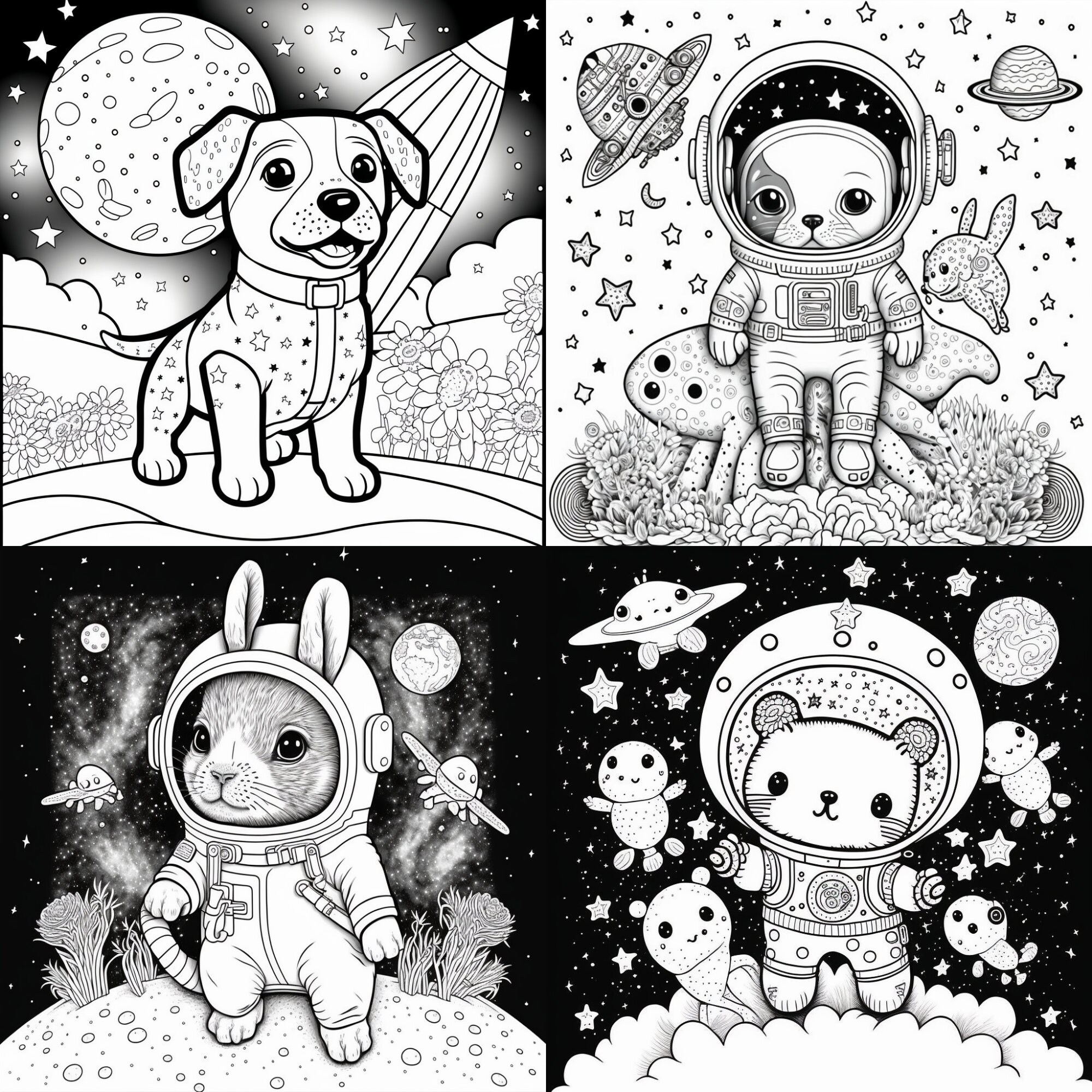 100 Animal in Space Coloring Pages Printable Coloring Book Coloring