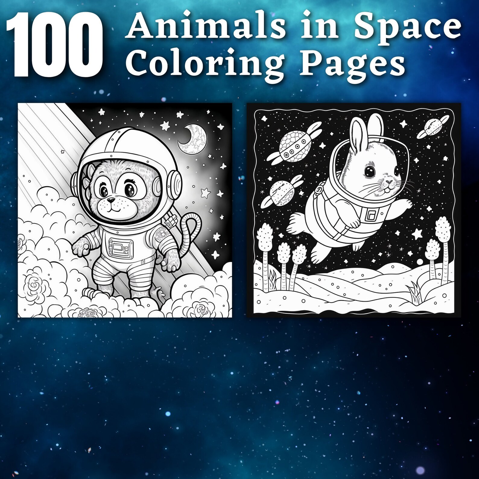 100 Animal in Space Coloring Pages Printable Coloring Book Coloring