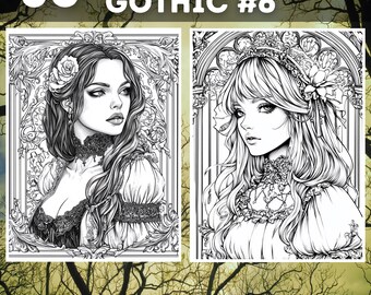 50 Goth Female Coloring Pages | Gothic Printable Grayscale Coloring Book | Kolorowanki dla kobiet | Kolorowanki cyfrowe | Pobieranie cyfrowe