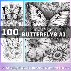 100 Butterfly Coloring Pages #1 | Printable Coloring Book | Coloring Pages for Kids | Printable Digital Coloring | Digital Download
