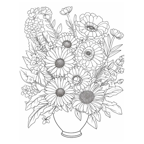 Coloring Book, Coloring Pages for Adults, Digital Coloring Book for Kids,  Flower Colouring Pages 