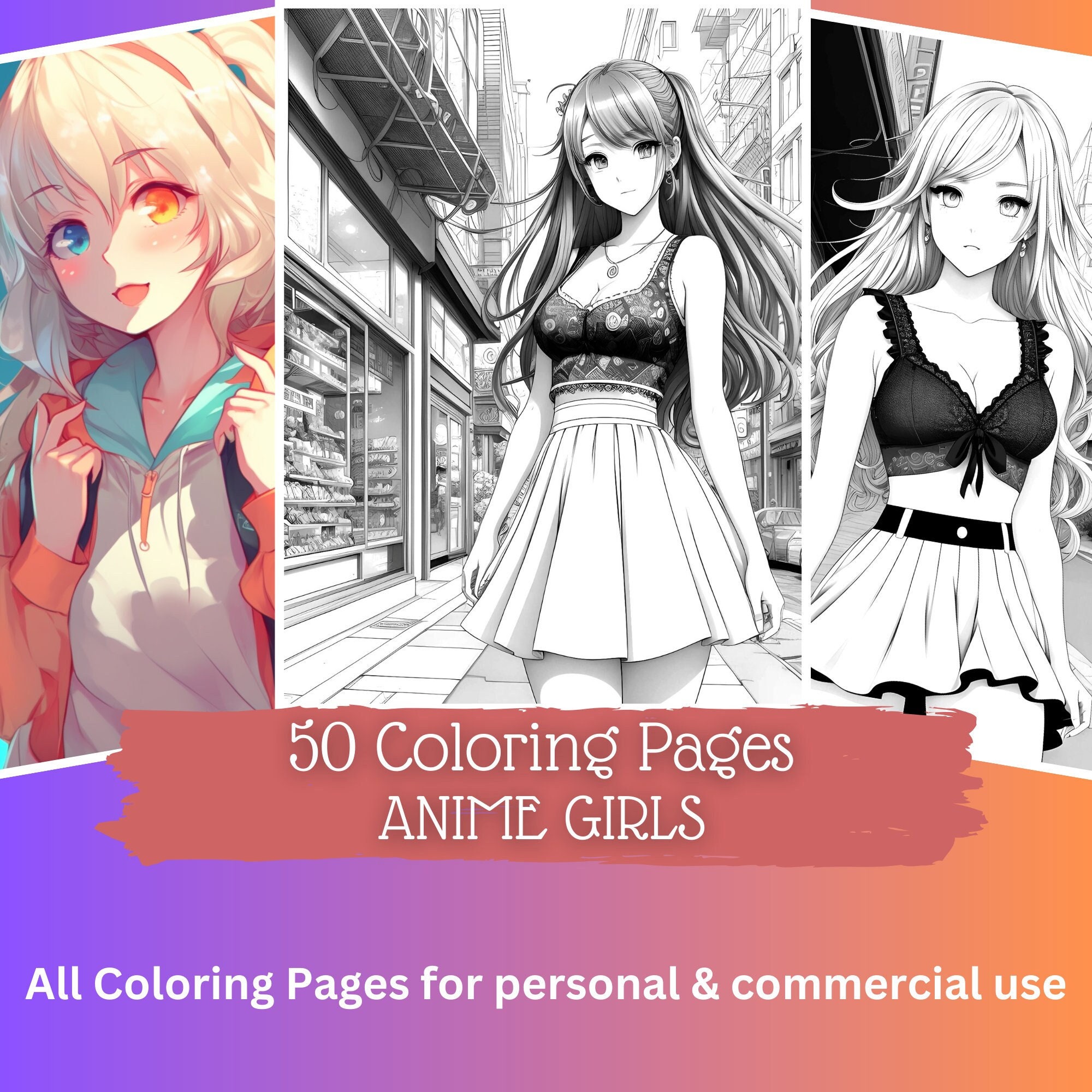 50 Digital Pages, Anime Coloring Book