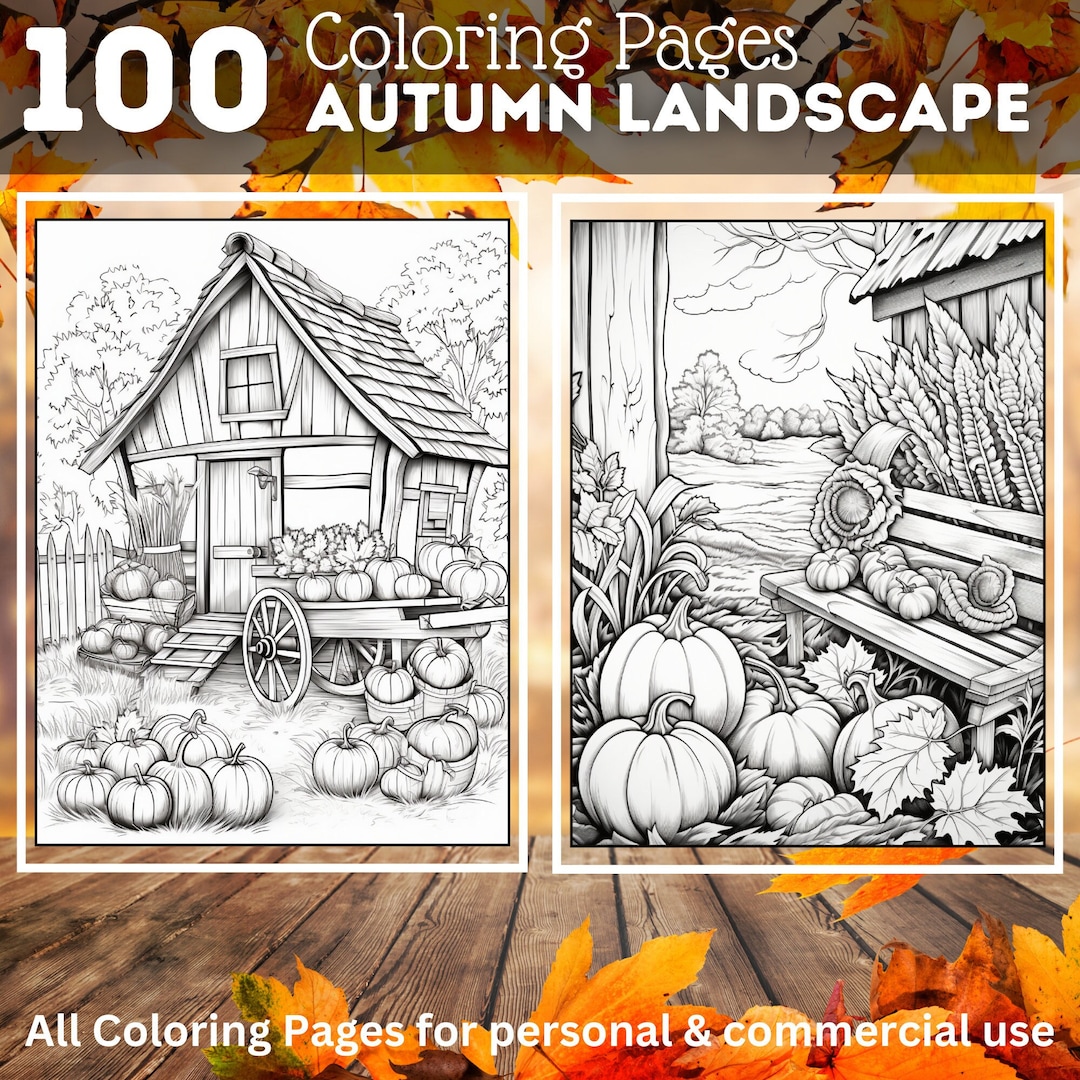 100 Autumn Landscape Coloring Pages | Printable Coloring Book ...