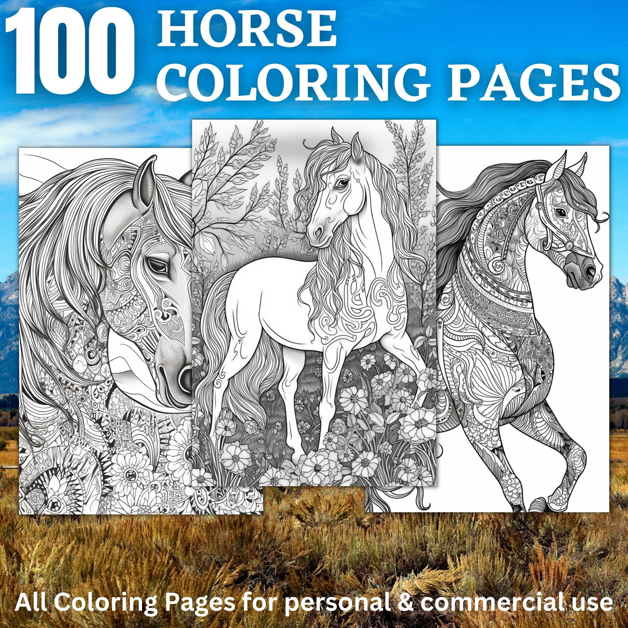 PRINTABLE set of 10 Horse Breed coloring pages 2 Digital -  Portugal