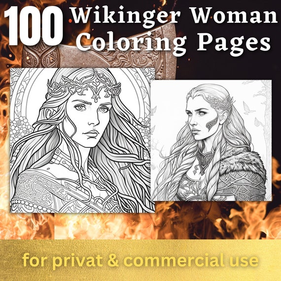 100 Wikinger Woman Coloring Pages | Printable Coloring Book | Coloring Pages for Adults | Printable Digital Coloring | Digital Download