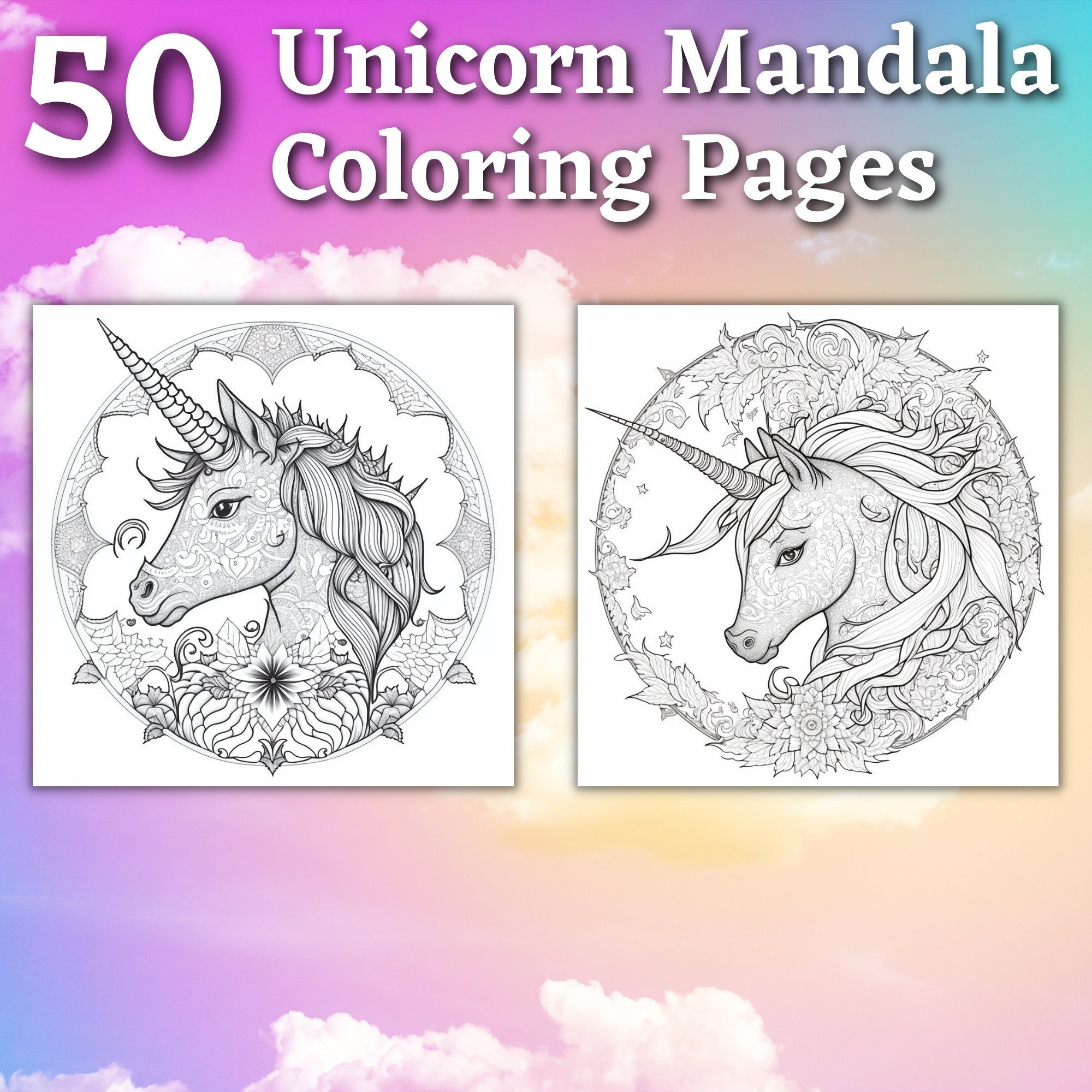 50 Unicorn Mandala Coloring Pages Printable Coloring Book - Etsy