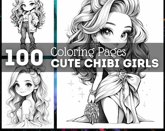 100 páginas para colorear de mujeres chibi / Libro para colorear imprimible / Páginas para colorear para niños y adultos / Páginas para colorear digitales imprimibles / Descarga digital